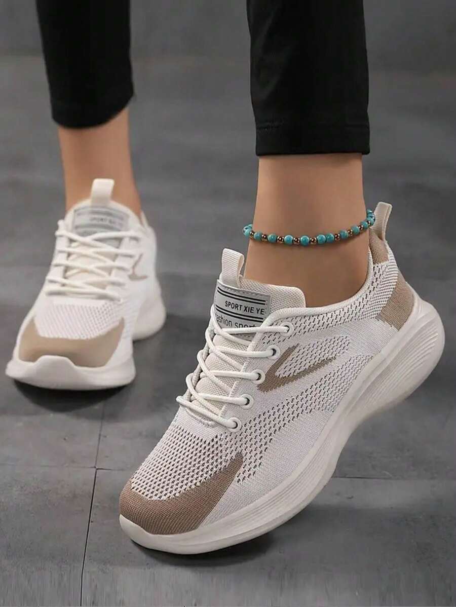 New Plus Size Women's Breathable Casual Mesh Sneakers, Soft Sole Soft Surface Running Shoes, Ladies Sport Shoes, Fashion Lightweight Comfortable Women Single Shoes, Lady Jogging Shoes, Round Toe Lace-Up Beige Walking Shoes, Women's Road Running Shoes, Fashionable Casual Travel Shoes