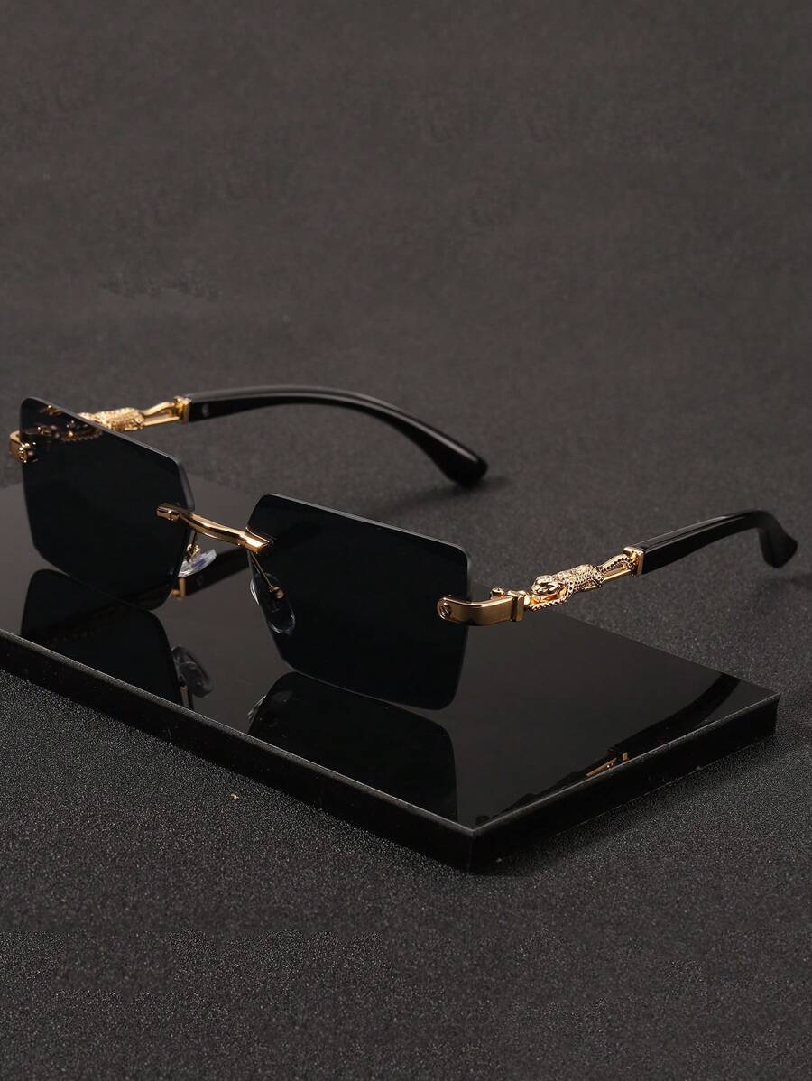 Augonstern 1pc Leopard Print Frameless Decorative Legs Fashion Glasses, Fashionable Small Frame Glasses For Beach Vacation