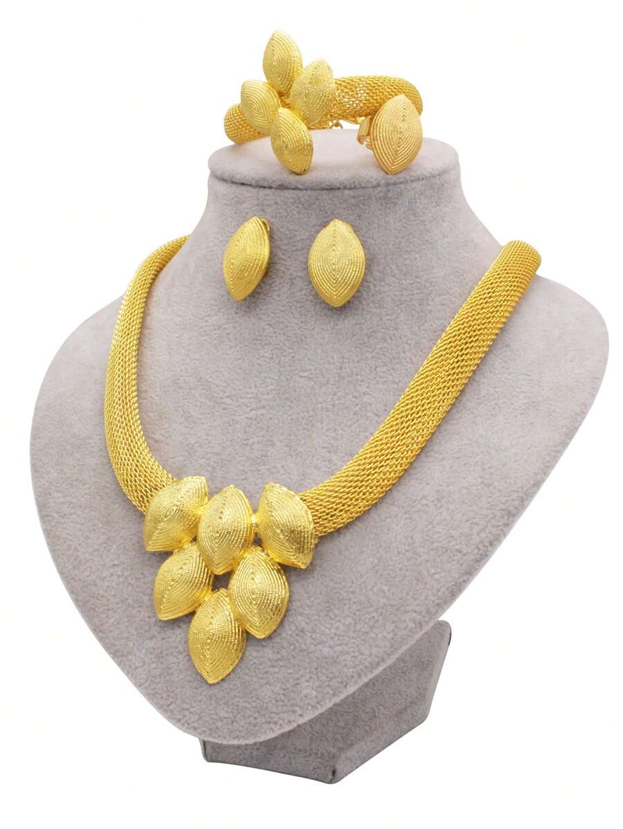 Parure de bijoux de couleur or, cadeaux de mariage africains, bijoux pour fête de mariage. Ensemble bracelet, collier, boucles d'oreilles et bague pour femmes