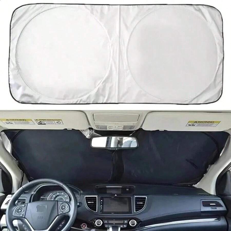 2 perillas plateadas para parasol de coche, plegable, cortina parasol para parabrisas delantero de auto, para uso en verano
