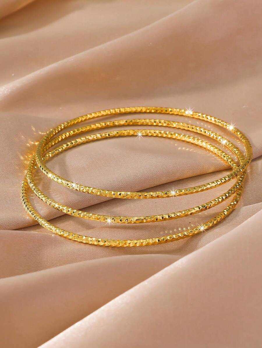 Juego de 3 piezas de pulseras brazaletes de estilo minimalista con patrón ondulado metálico plateado, apropiado para regalos, uso diario y fiestas