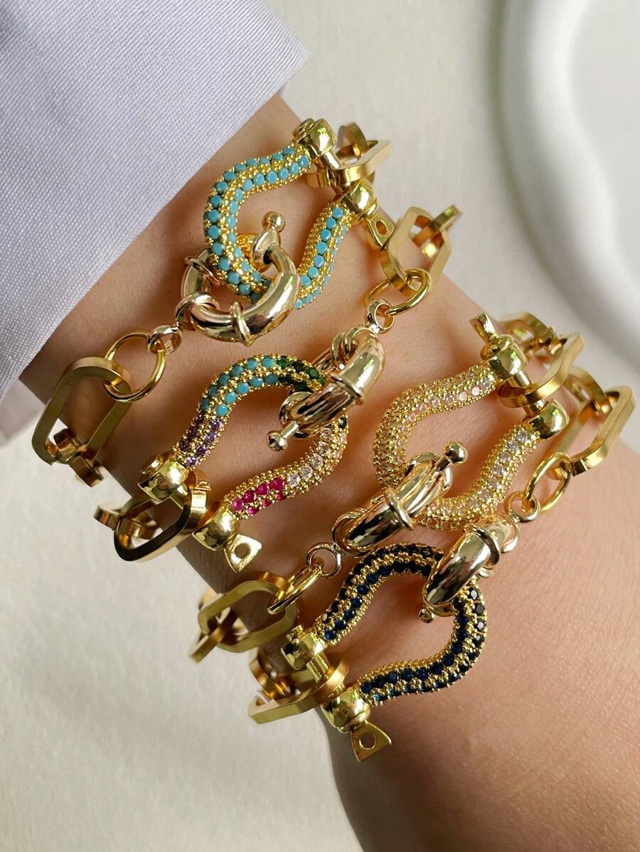 STYLEVER 1pc Gold Horseshoe Buckle Chain ,Carabiner Lock Clasp Chain,Gold Screw Clasp Link Chain ,Gold Horseshoe Buckle Chain,U-Shaped Buckle Bracelet,Colorful Horseshoe Bracelet