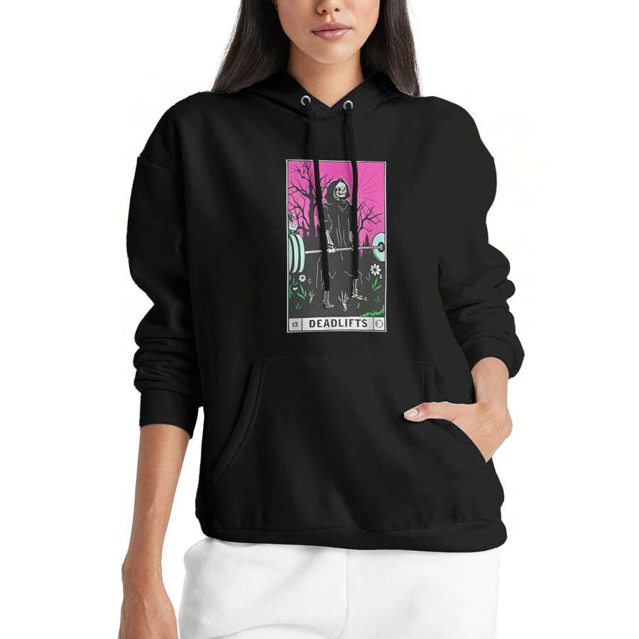 Skull Weightlifting Pullover Hoodie For Woman