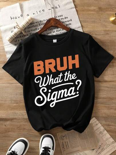Tween Boy"Bruh What The Sigma"Print Crew Neck T-Shirts Summer Boy's Casual Tee Soft Tops