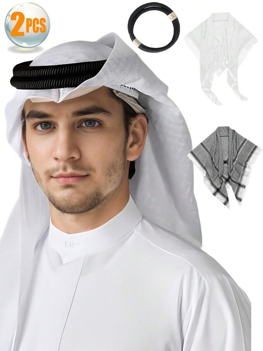 2pcs Arabic Head Scarf Tactical Desert Headwrap Rope Headscarf Saudi Dhudhom Hijab