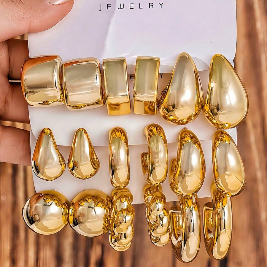 3-9 paires de nouveaux boucles d'oreilles mode personnalisées en forme de goutte d'eau exagérée, en résine ABS et en CCB, de couleur dorée