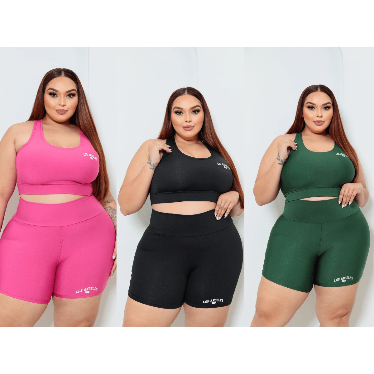kit 3 Conjunto Top e Shorts Plus size Academia Los Angeles