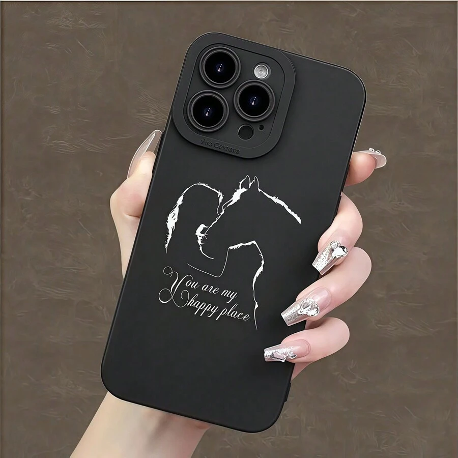1 Stück Handyhülle mit Frauensilhouette & Pferd Design, kompatibel mit iPhone 16 Pro Max, 15, 14 Plus, 13, 12, 11 & Serien, personalisierbar