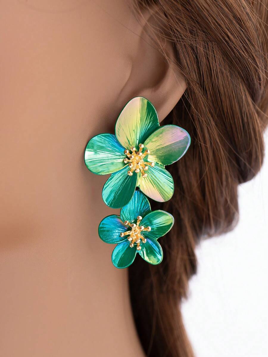 1 par de pendientes creativos y de moda con flores de colores múltiples para mujeres, regalo para amigas, mejor regalo de amiga