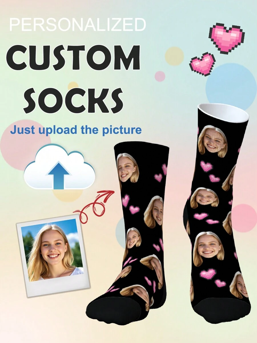 1 Pair Of Customized Crew Socks,Custom Face Socks, Custom Photo Sock, Custom Printed Socks, Personalized Funny Face Socks, Custom Picture Socks, Put Any Face On The Socks, Anniversary Gift, Valentine Gift, Birthday Gift