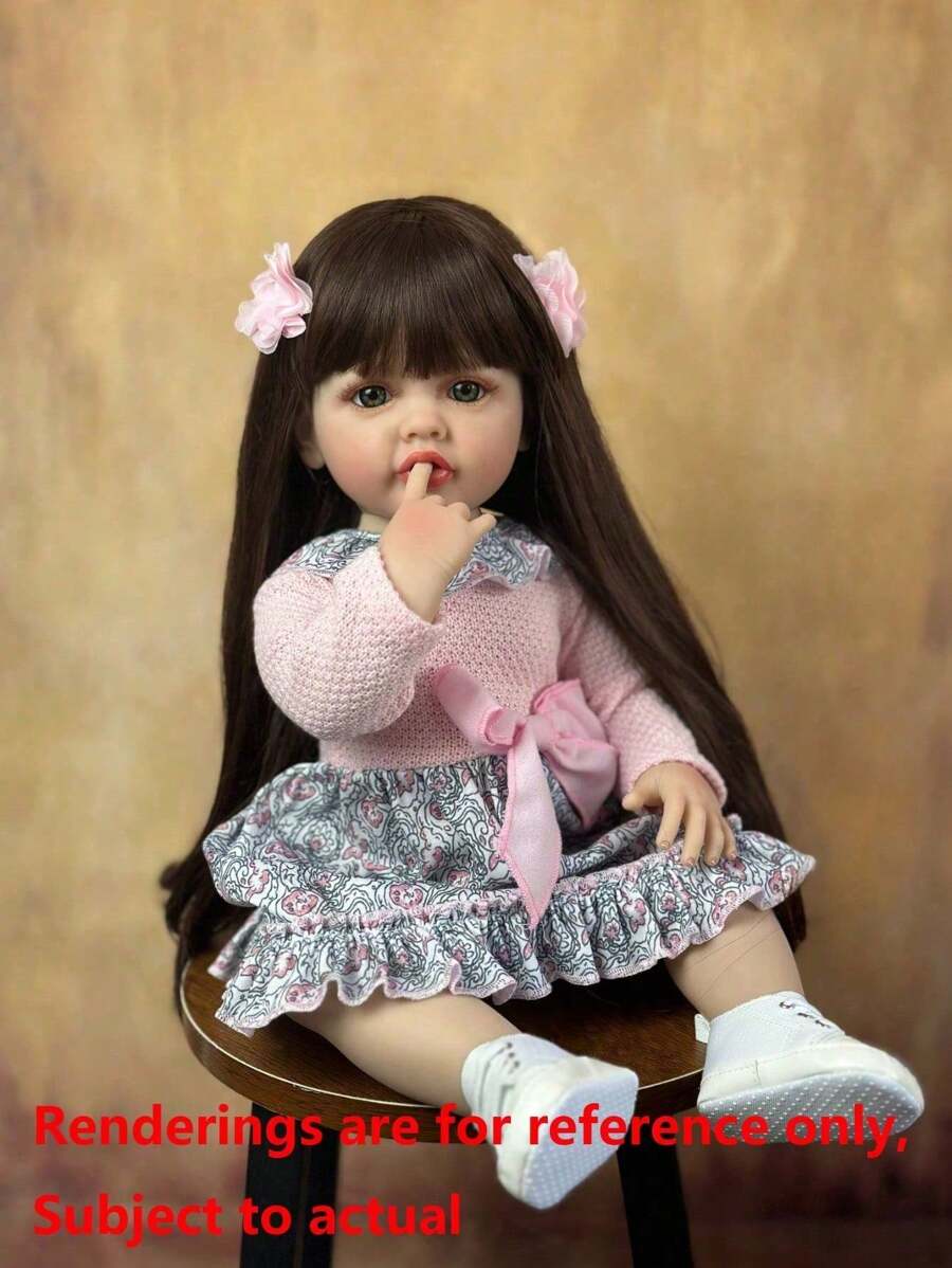 Muñeca realista de cuerpo completo de vinilo suave de 55 cm, bebé recién nacido de 22 pulgadas, adorable juguete para vestir, regalo de cumpleaños (algunas piezas al azar, incluido chupete, biberón, pañal, accesorios para el cabello y juego de ropa)