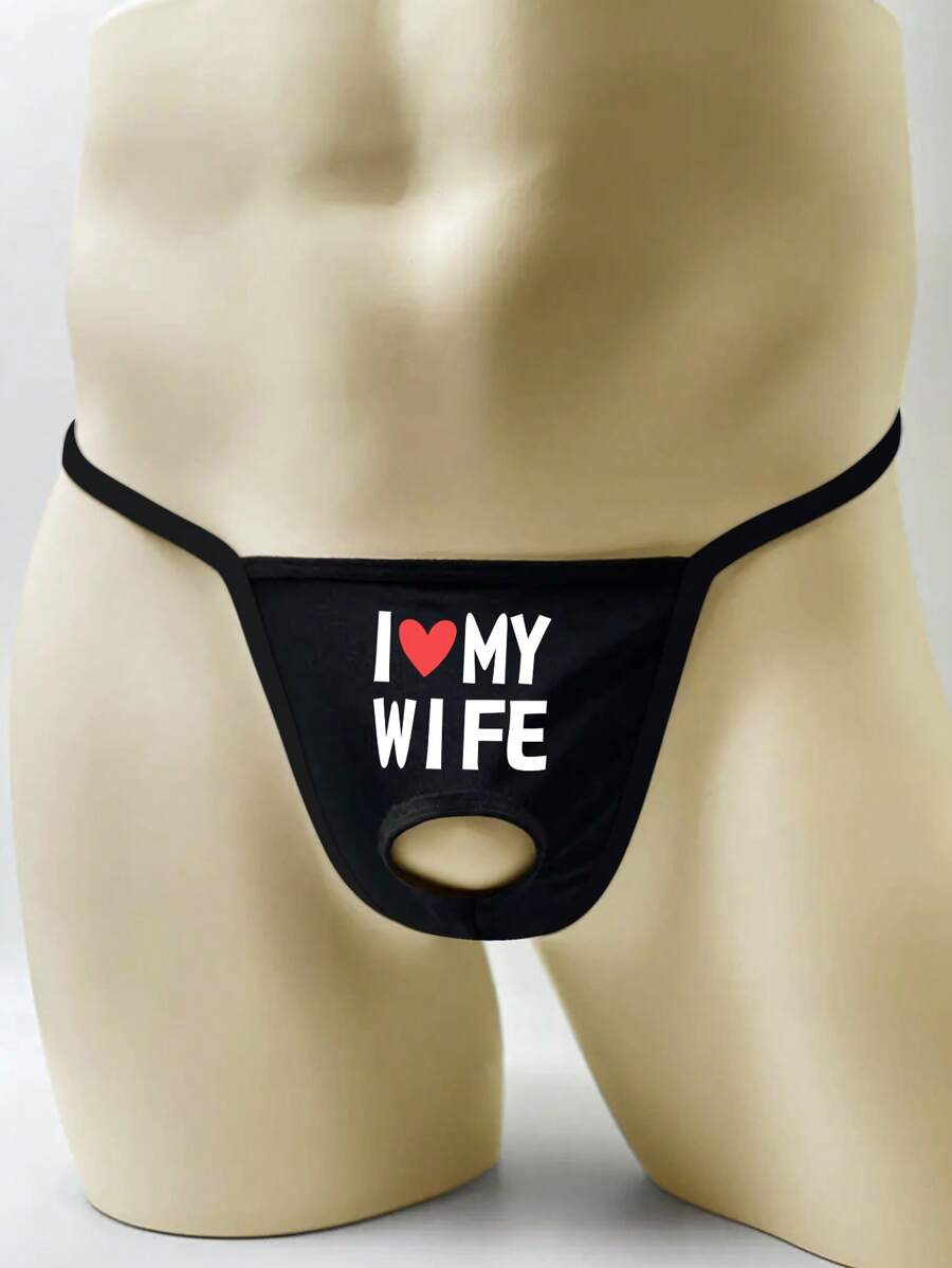 Ropa interior tipo tanga para hombres, fina, transpirable, con estampado de letras, con abertura y diseño sencillo