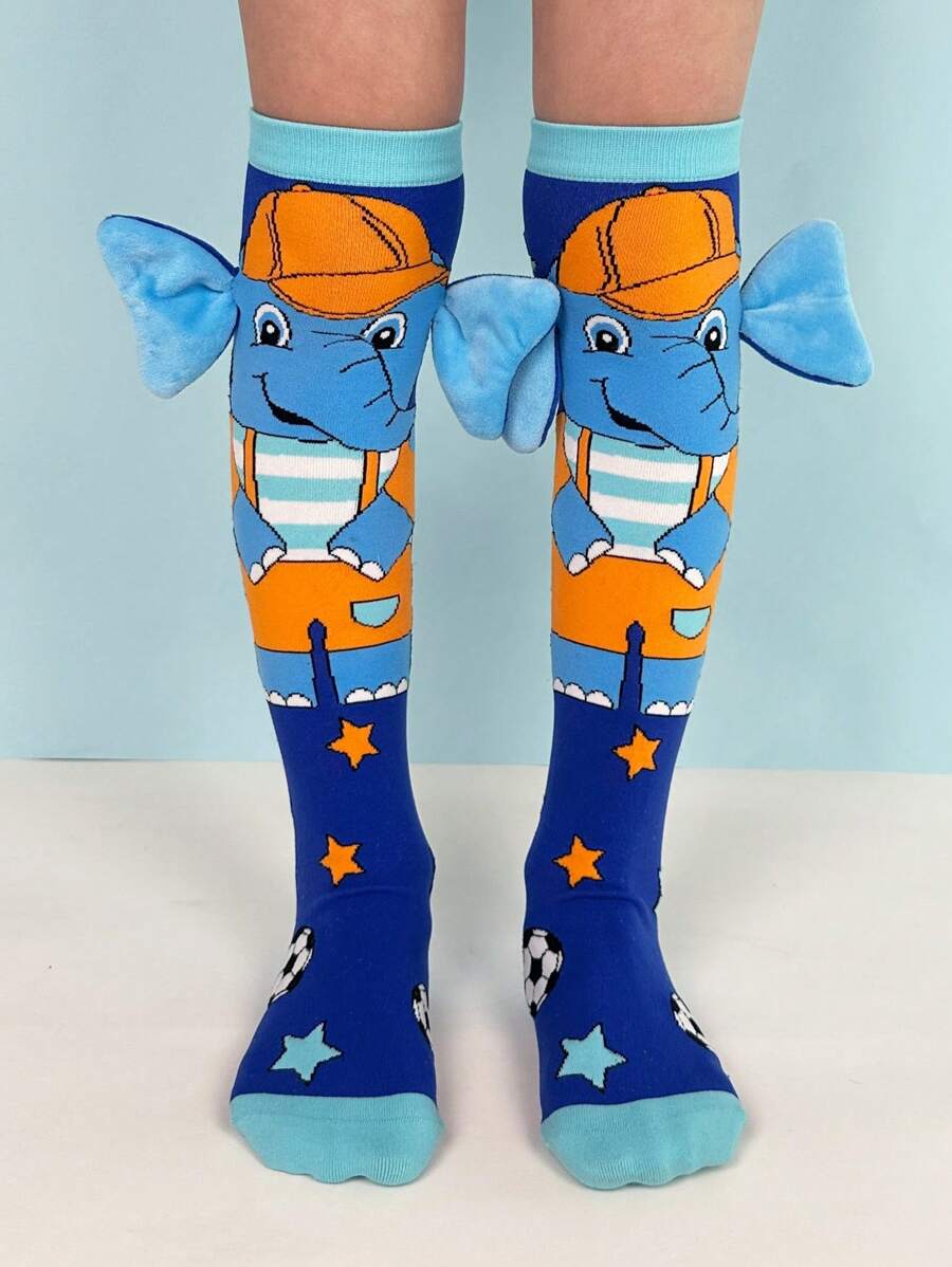 1 paio di calzini da bambino con orecchie d'elefante 3D, adatti per calze al ginocchio, look casual estivo e uso in festa.