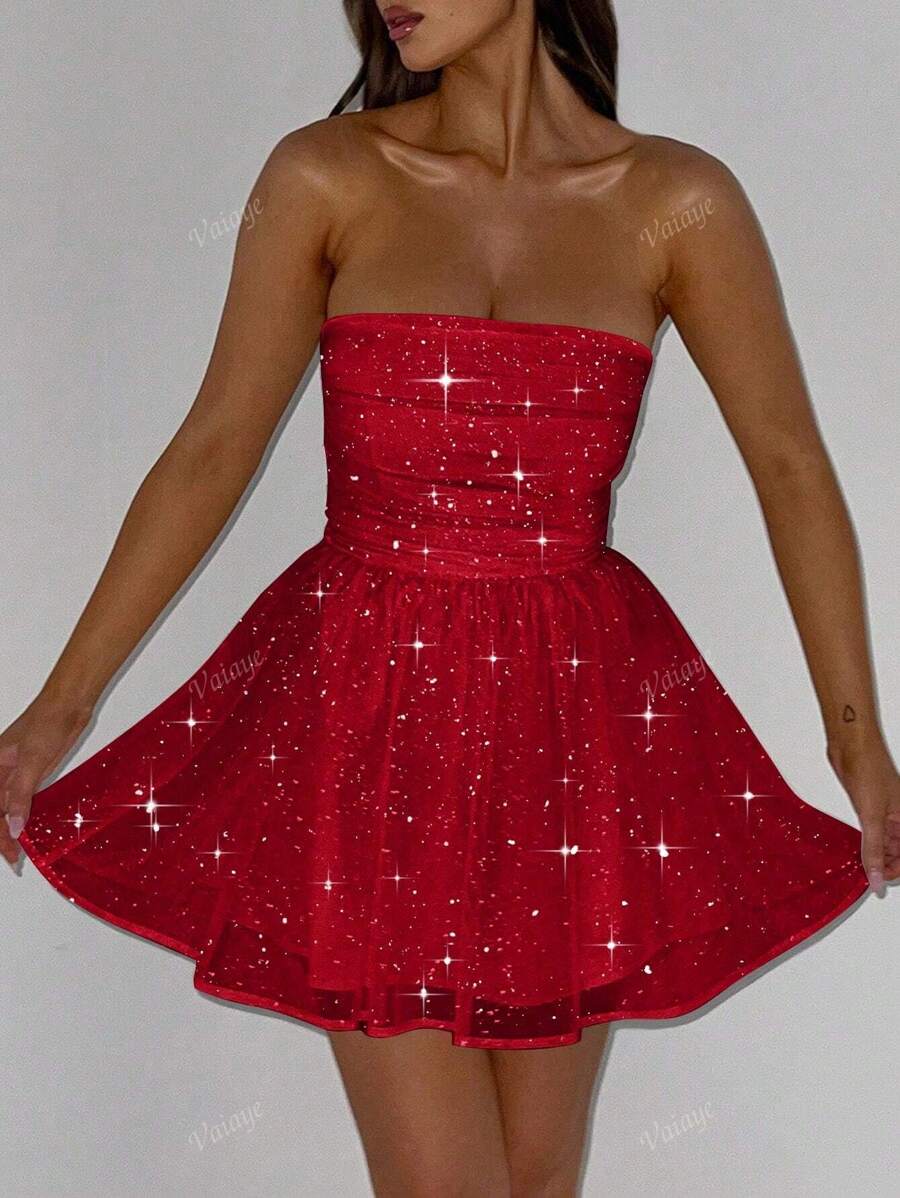 Vestido de mujer Halter sexy de malla con brillo