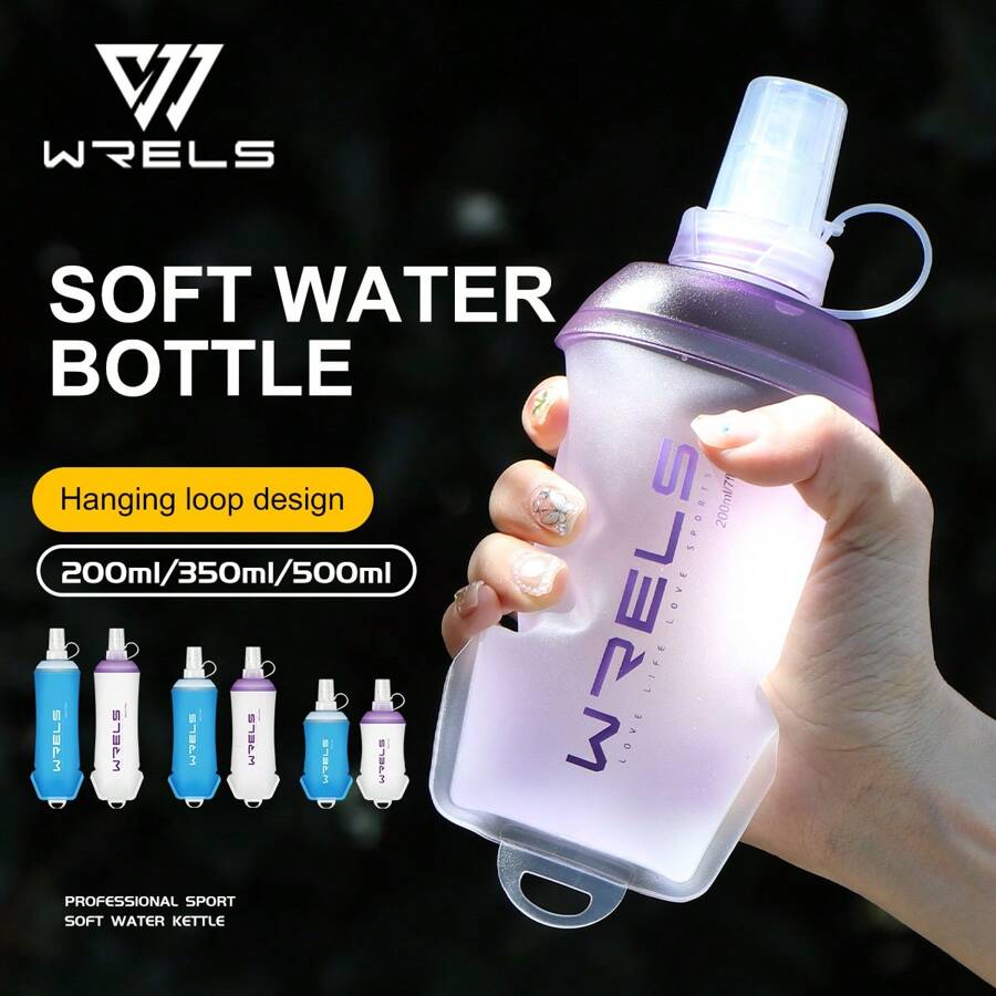 WRELS 1pc Lightweight Foldable Sports Water Bottle With Hanging Ring, Outdoor Cycling Running Hiking Fitness Sports Bottle