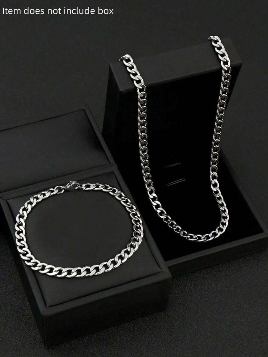 Conjunto de joias de hip hop, colar e pulseira de corrente de elos cubanos de aço inoxidável 304 de 8 mm