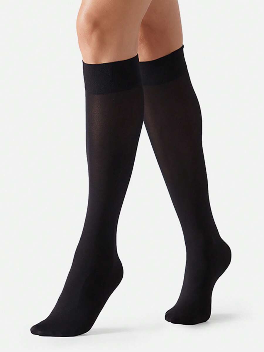 1 Pair Solid Color Calf-Length Socks, Fashion Simple And Elastic, Spring/Summer
