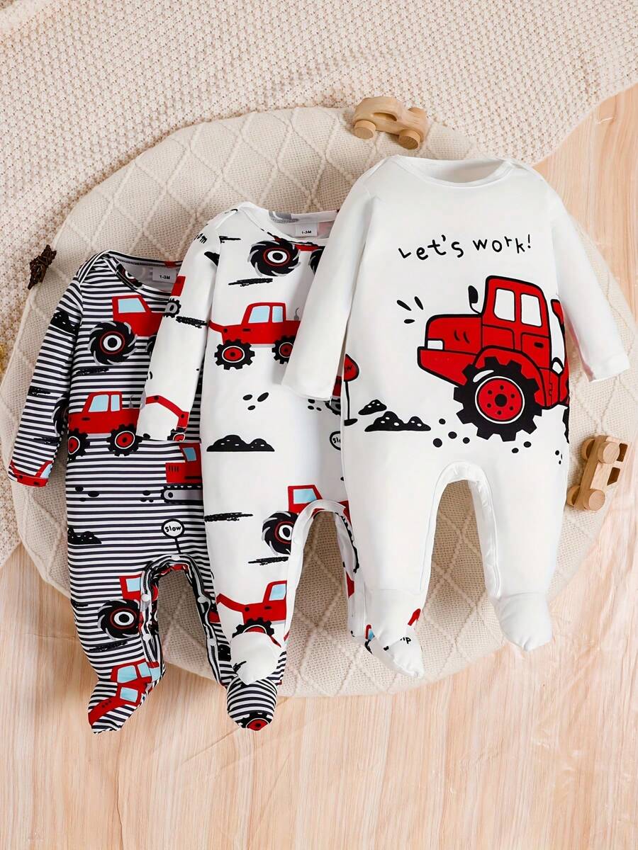Conjunto de 3 piezas de pelele/mono estampado de rayas para bebé niño