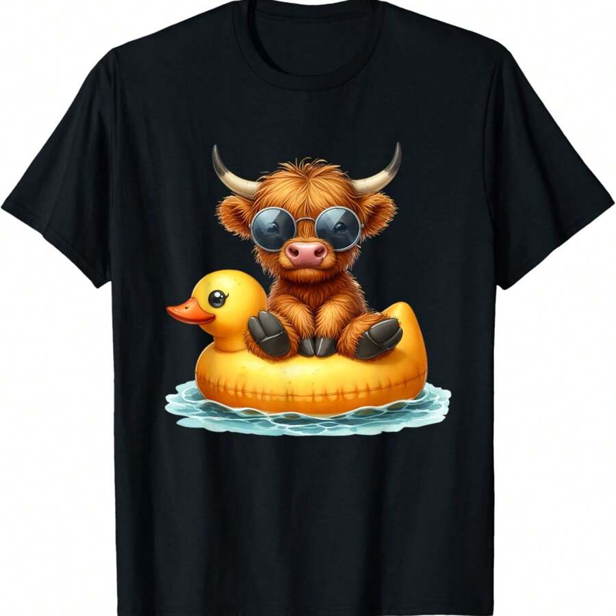 Cute Highland Cow Duck Pool Float Summer Vibes Swimming T-Shirt