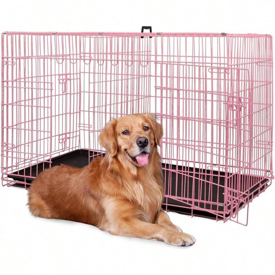 BestPet 24 Inch Dog Crates For Small Dogs Folding Metal Wire Crates Dog Kennels Outdoor And Indoor Pet Dog Cage Crate With Double-Door,Divider Panel, Removable Tray,Black