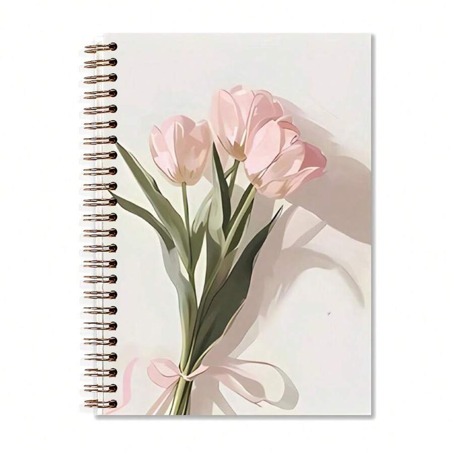Pink Roses Spiral Notebook - Twin-Wire Binding, Premium Paper, 360° Lay-Flat Design, Stylish & Cute For Writing And Notes, 5.5x8.3", 50 Pages -14*21cm/ 5.5x8.3in Spiral Notebook- 50 Sheets 100 Pages-A Diary With The Weekday Signs , Weather Signs,Memo No.And Date Signs,School Supplies,Back To School