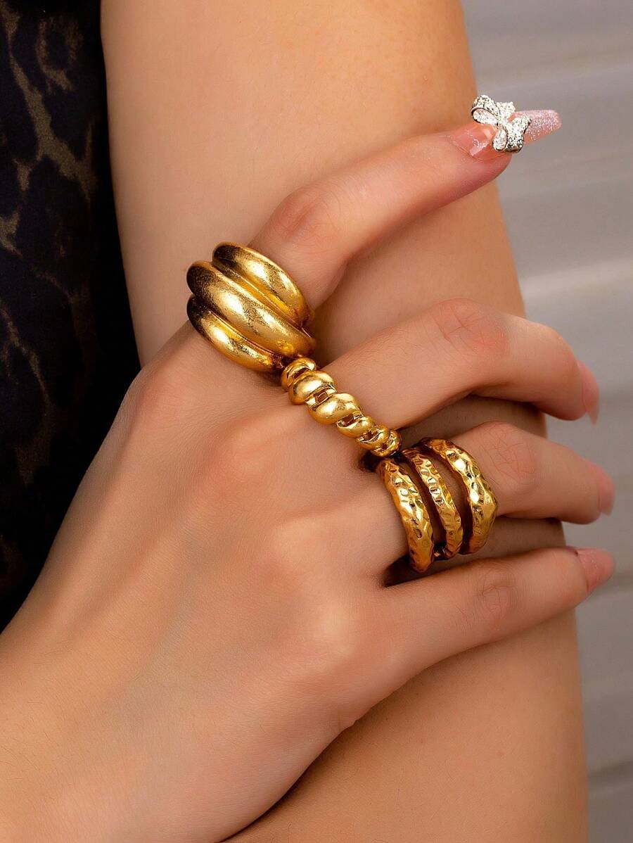 3 Pcs Summer Vocation Beach Sea Star Starfish Design Golden Color Rings Set For Women