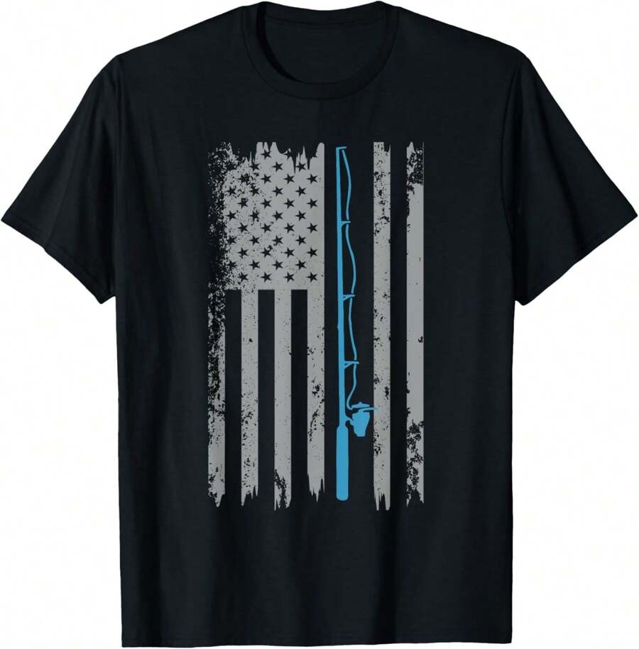 American Flag Fishing Vintage Fisherman T-Shirt.Jpg