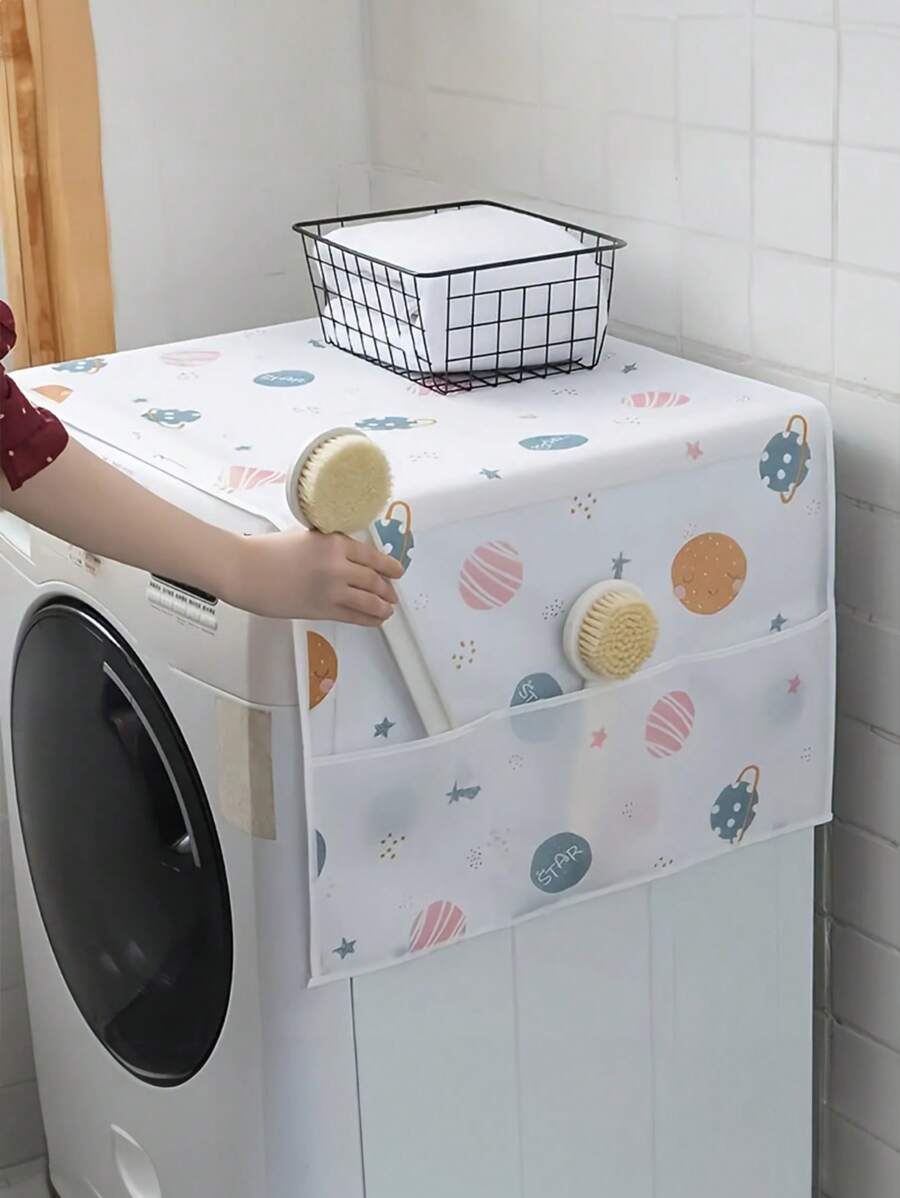 1 Stück Kühlschrankabdeckung mit Cartoon Mehrfarbmuster, Seitentasche, multifunktional, wasserdicht, ölfest, Staubschutz für Kühlschrank, Mikrowelle, Lagerung, Reinigung, Küchenzubehör