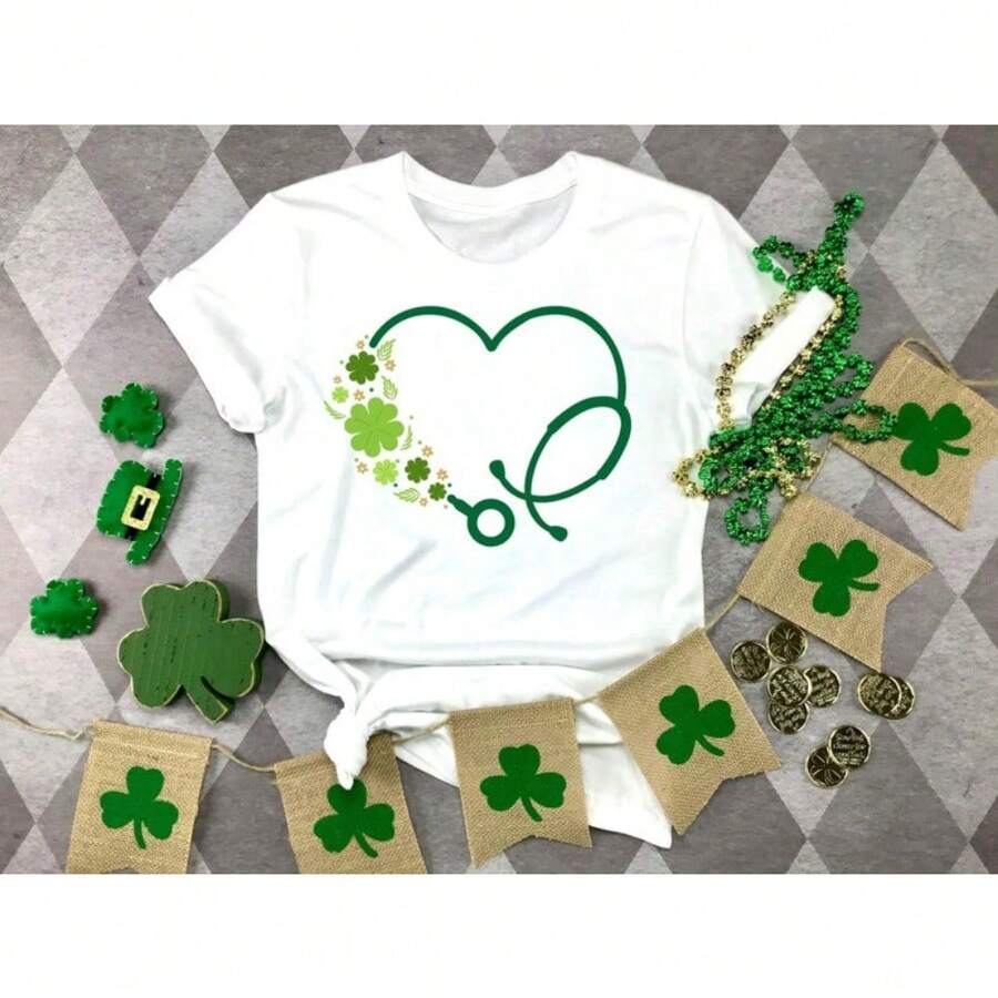 St Patrick's Day Heart Stethoscope Shirt, St Paddys Nurse Shirt, Shamrock Stethoscope Doctor Tee, Nurse Lucky Shirt, Cute Irish Nurse Gift