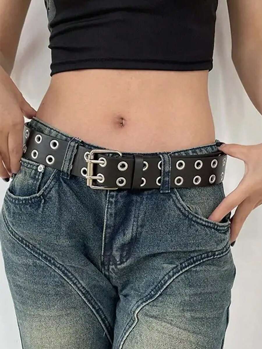 Curea de talie la modă pentru femei, centură în stil Y2K, potrivită pentru blugi, centură de talie cu decor gotic cu nituri, centură din piele PU la modă de stradă, centură în talie strânsă, accesoriu de ținută pentru întâlnire și purtare zilnică
