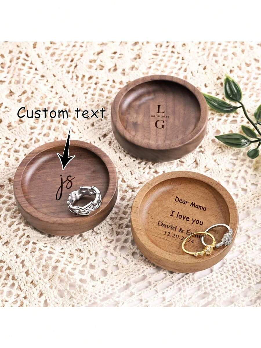 1pc Personalized Wooden Ring Plate, Custom Round Wooden Ring Plate - Custom Wedding Ring Holder, Ring Plate, Couple Gift, Bridesmaid Gift, Gift For Friends, Gift For Mom, Mother's Day Gift