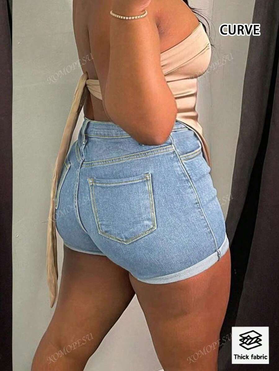 Pantalones cortos vaqueros con dobladillo enrollado, de diaria versátil y simple, de caliente en el mercado europeo y estadounidense, de talla extra grande
