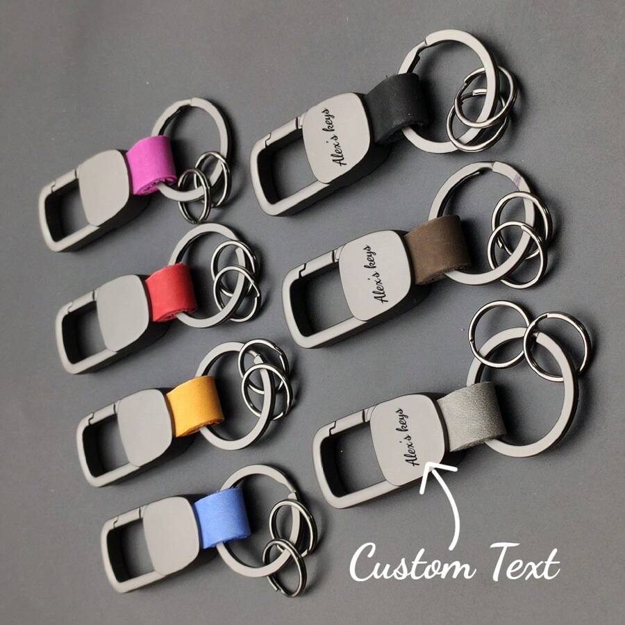 Customizable Engraving Matte Cowhide Genuine Leather Cross-Border DIY Keychain Pendant, Zinc Alloy Car Accessory