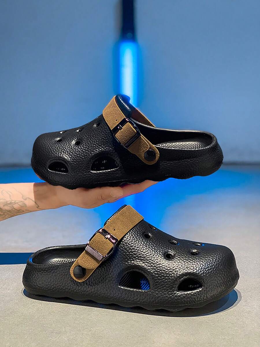 Sandalias transpirables y ligeras para hombres con suela gruesa antideslizante y diseño de tiras huecas