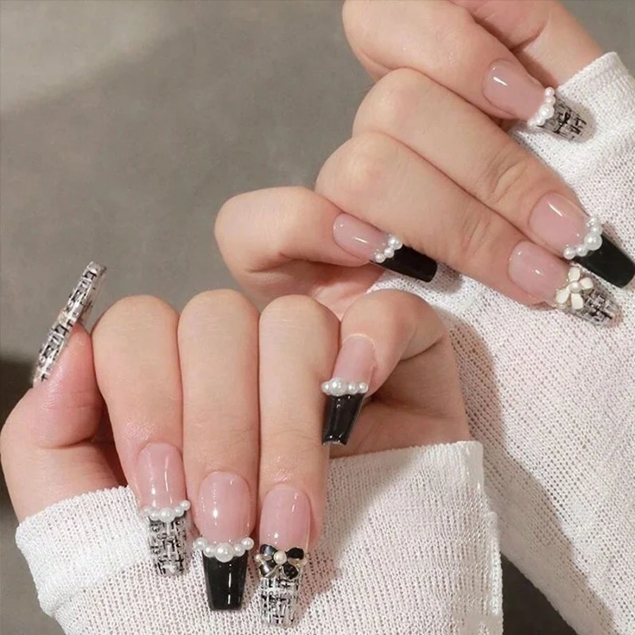 24pcs Long Coffin Shape Nude Natural French Manicure Nail Strips With 1pc Jelly Gel And 1pc Buffers, Suitable For Party, Wedding And Daily Wear, Instantly Upgrade Your Styling Press On Nails