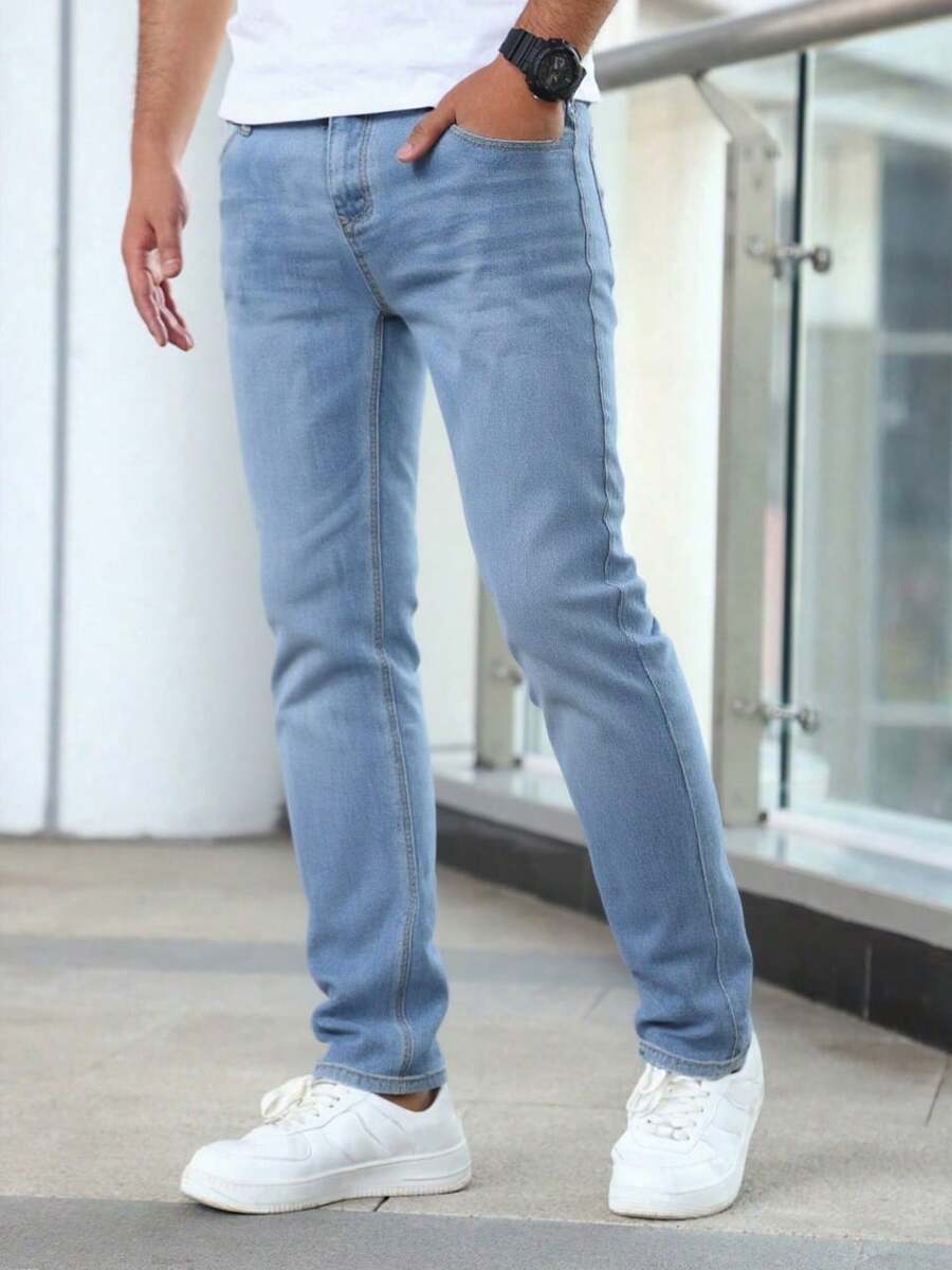 leev Men's Casual Straight Stretch Denim Jeans With Pockets