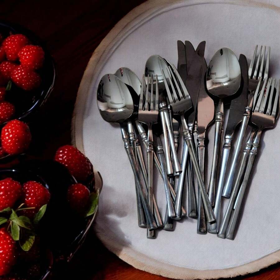 Talheres Faqueiro Luxo 24 Peças Preto Slim Faca Garfo Colher e Colher de Sobremesa