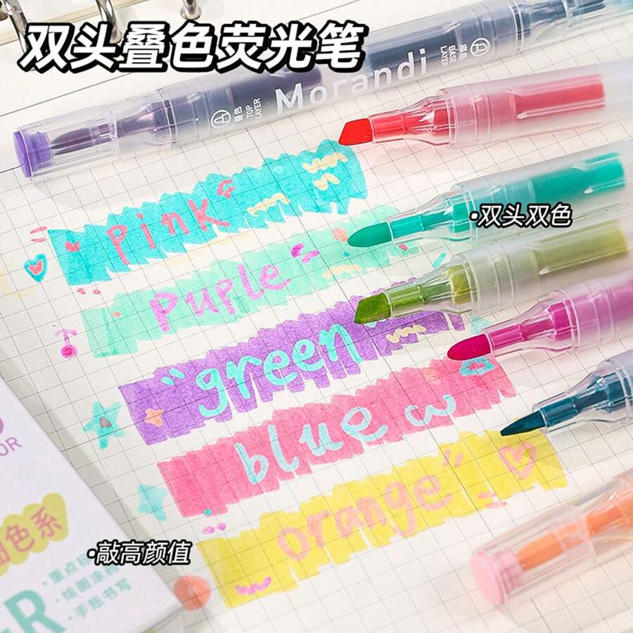 5 stuks/set dubbelzijdige markeerstiften, 10 kleurenset, zachte fluorescerende markers voor kleuren, onderstrepen, decoratieve markeringen, ontwerp met dubbele punt voor doe-het-zelf-notities, schilderen, paasdecoraties, kunstbenodigdheden