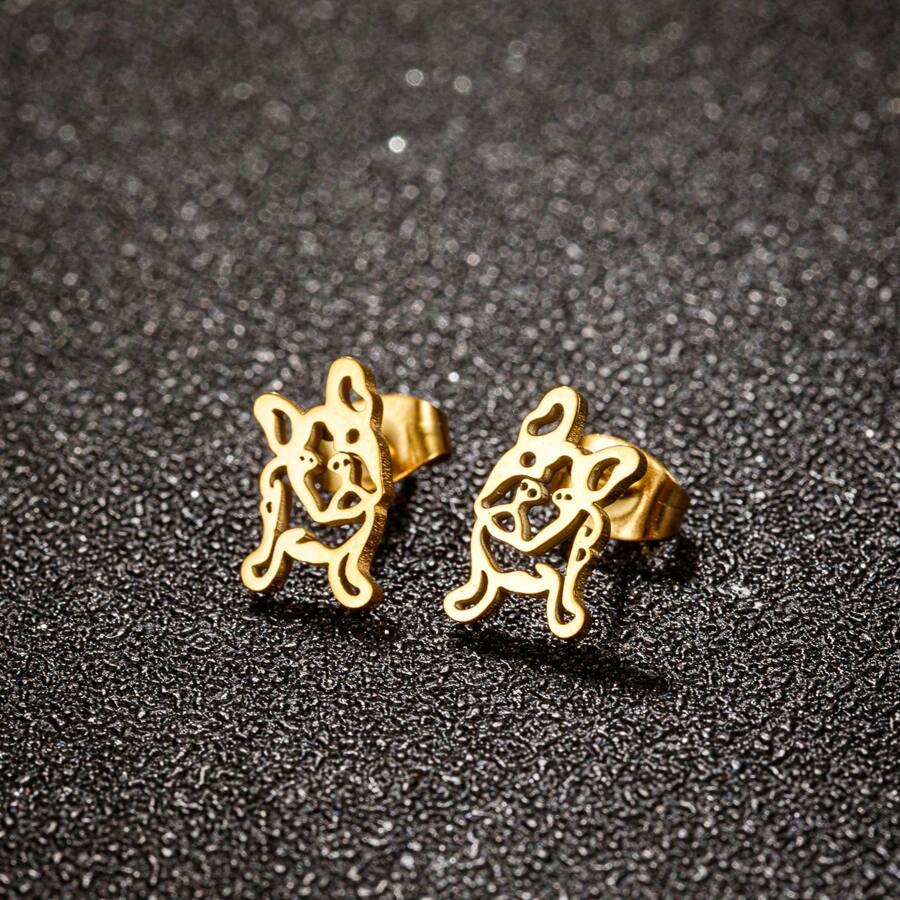 1 Pair Of Stainless Steel French Bulldog Dog Earrings, Novelty Anime Jewelry Loose Pet Fashion Jewelry Gift For Women, Wedding/Anniversary