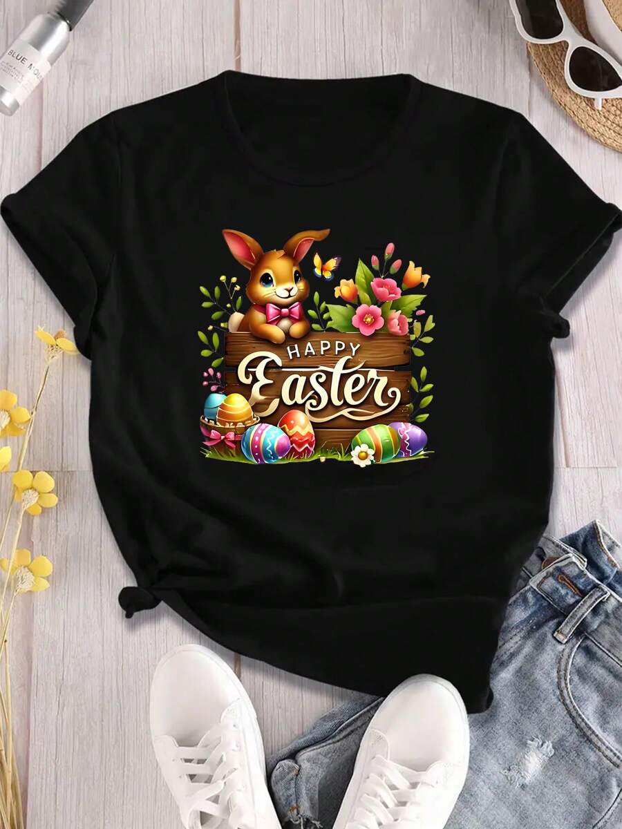 Easter Day T-Shirt Crew Neck Short-Sleeved Fashionable Comfortable Shirt Plus Size Suitable For Outdoor Fitness Daily Commuting Perfect For Spring Summer