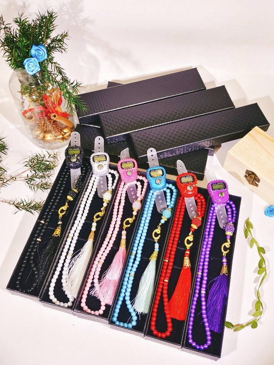 2pcs/Set 99pcs 6mm Beads Rosary, Black Gift Box, Ring Counter Bracelet Rosary, 6 Color Options (Suitable For Ramadan Prayer, Sports Counting)