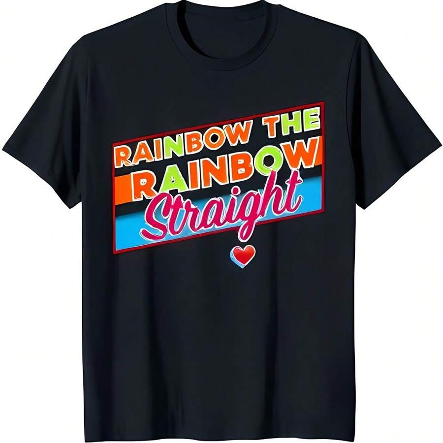 Retro Rainbow Graphic Black T-Shirt 'Rainbow The Rainbow ' With Hear