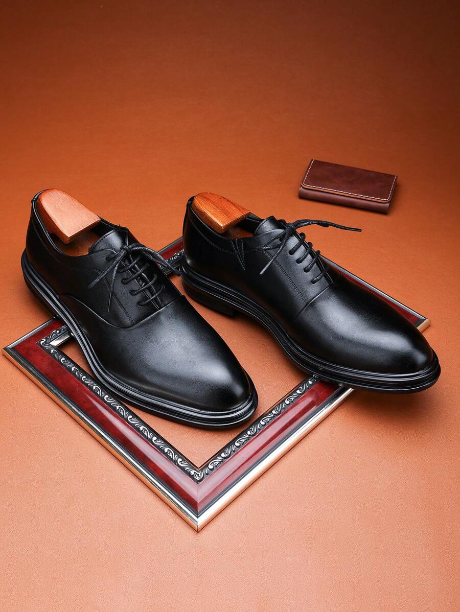 New Men's Formal Dress Shoes - Low-Top Lace-Up Solid Color Mixed Pattern Soft-Sole Breathable Anti-Slip Casual Shoes, Suitable For Business, Weddings, Parties, Graduations, Vacations, Versatile