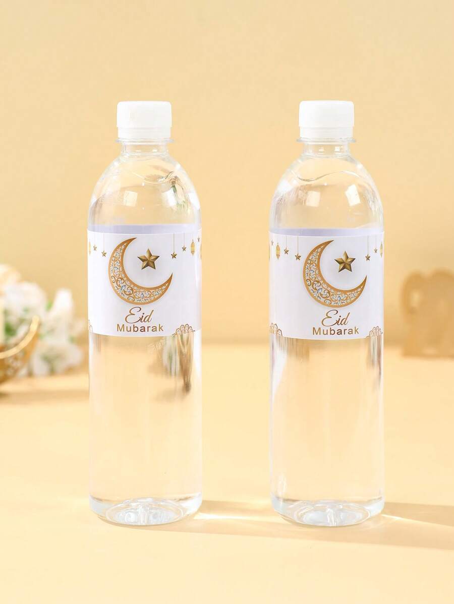 10/24pcs Eid Mubarak Bottle Stickers, White Gold Bottle Stickers,Ramadan Kareem, Beverage Mineral Water Bottle Decoration Stickers, Ramadan Home Decor, Ramadan Party Decor, Ramadan Gifts, Party Favors,Eid Al Adha Gifts