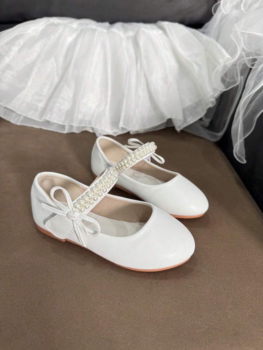 Girls' Shoes With Butterfly Crystal Button & Pearl, Elegant & Cute Flat Shoes, Non-Slip & Soft, Suitable For Girls Everyday Matching And Formal Dress