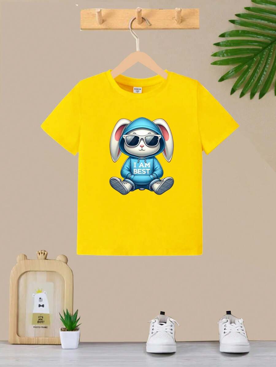 Camiseta Infantil Juvenil Verão Masculina De Algodão Premium Estampa Coelho De Oculos