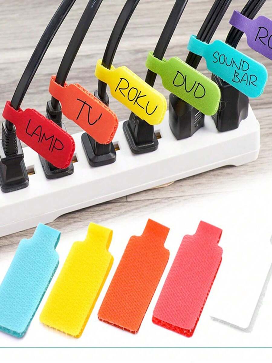 20pcs Reusable Vibrant Colorful Cable Ties - Easy To Manage And Identify Wire Solution With Self-Adhesive Labels For Electronics And Computers, No Batteries Required, Adjustable, Ideal For Home And Office Organization