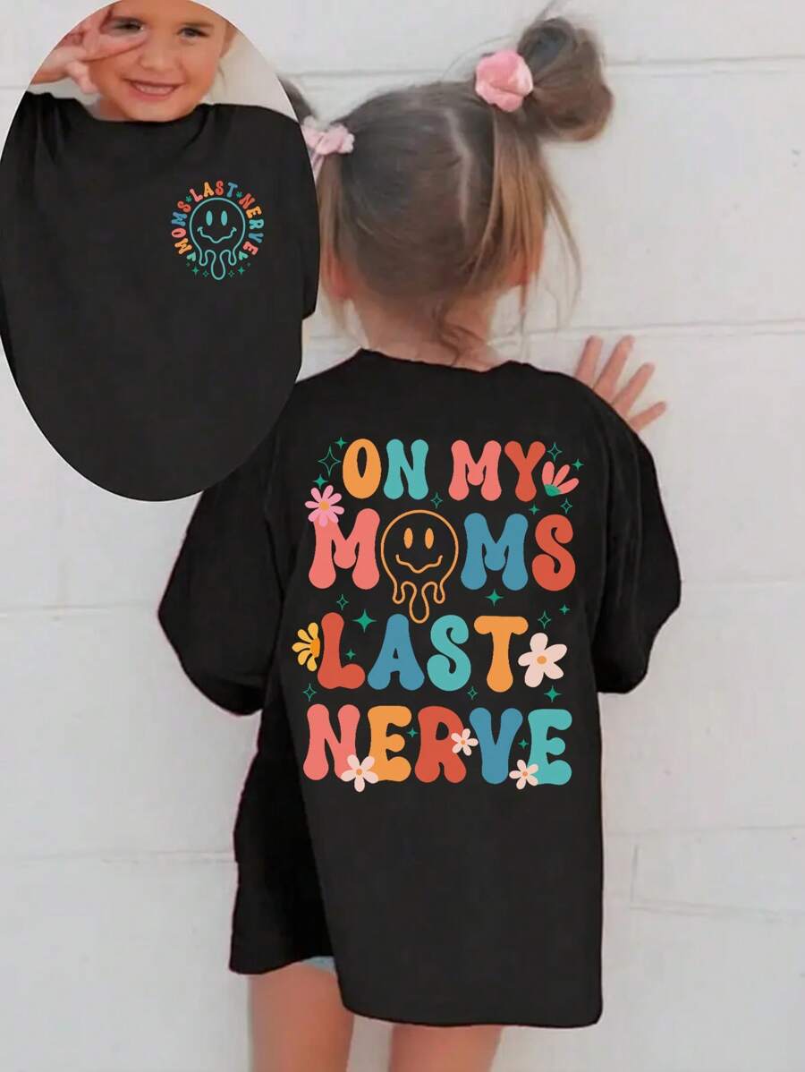 Young Girl's Slogan Print Round Neck Short Sleeve Tee Spring And Summer Casual T Shirt For Young Girl