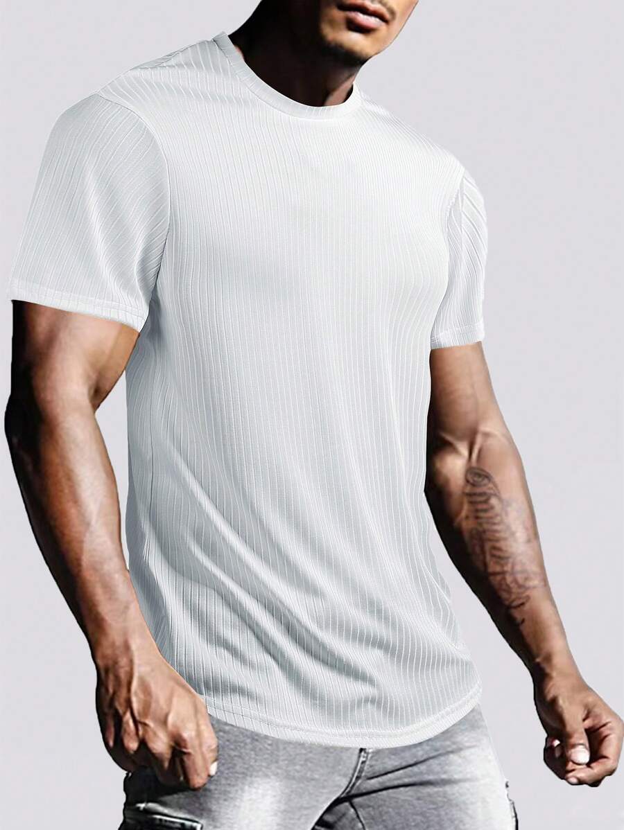 Camiseta de cuello redondo de secado rápido para hombre de verano, adecuada para ocio al aire libre, deportes, correr, entrenamiento en el gimnasio, camiseta de manga corta, blanca