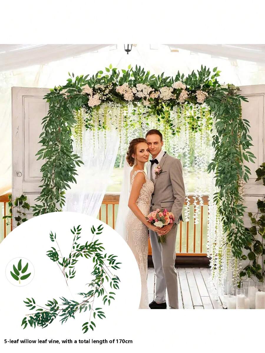 Artificial Willow Leaves Vine Twigs 2/1pc 5.58Ft Fake Hanging Ivy Plants Silk Green Leaf Rattan Garland Greenery Decor For Indoor Outdoor Home Wedding Arch Jungle Beach Birthday Party Garden